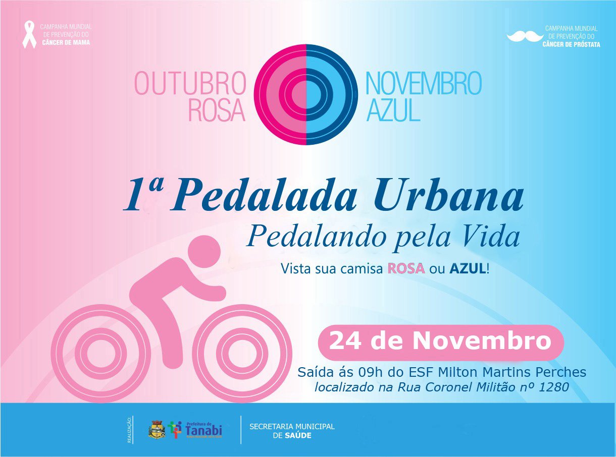 Saúde de Tanabi realiza neste sábado, dia 24, a “1ª Pedalada Urbana do Outubro Rosa e Novembro Azul”