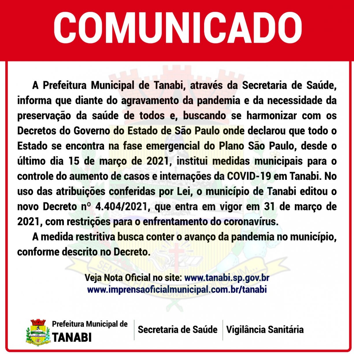 Comunicado Decreto 4.404/2021