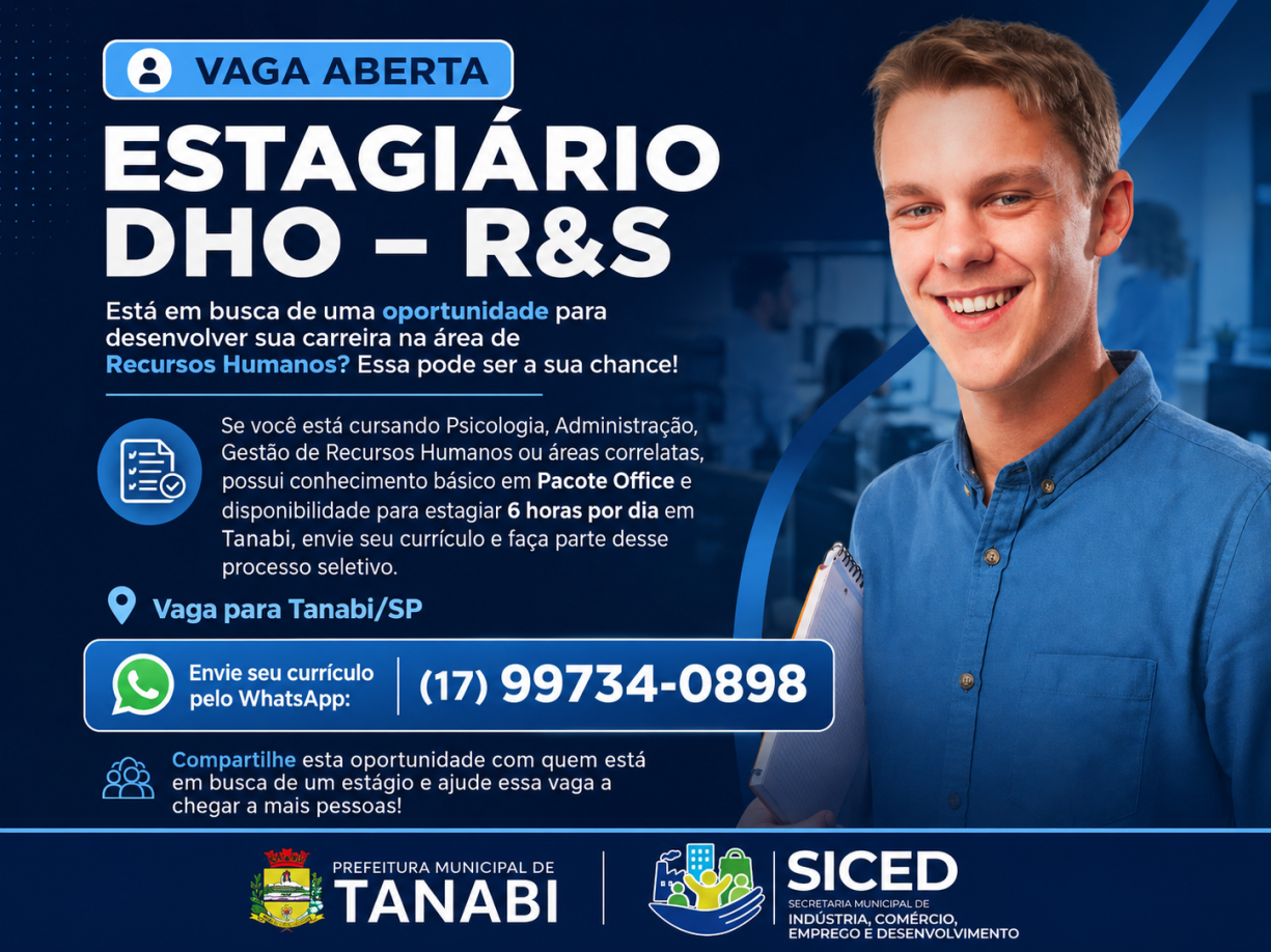 Vaga aberta para Estagiário DHO – R&S em Tanabi