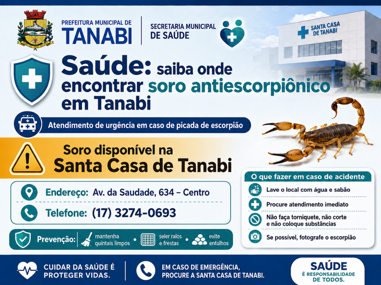 Saúde: saiba onde encontrar soro antiescorpiônico em Tanabi