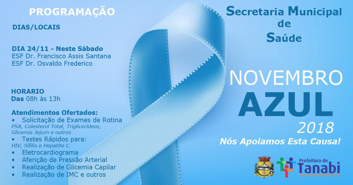 Secretaria da Saúde realiza neste próximo sábado atividades de conscientização do “Novembro Azul”