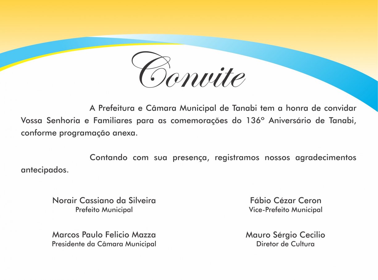CONVITE ANIVERSÁRIO 136 ANOS DE TANABI